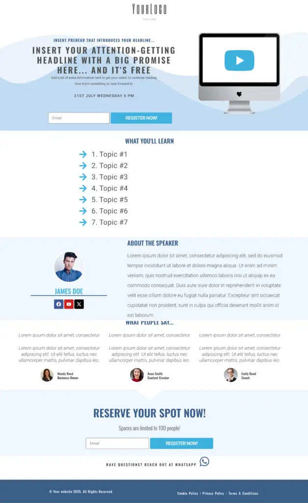 Webinar Registration Template Blue