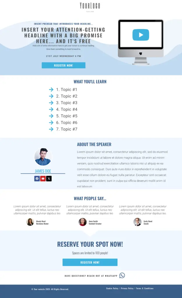 Elementor Webinar Registration Template