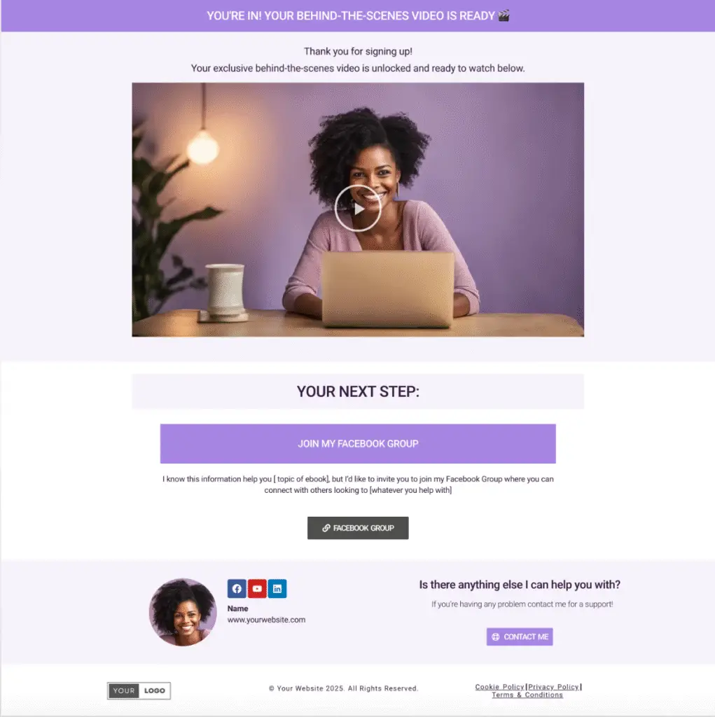 Thank You page Elementor page