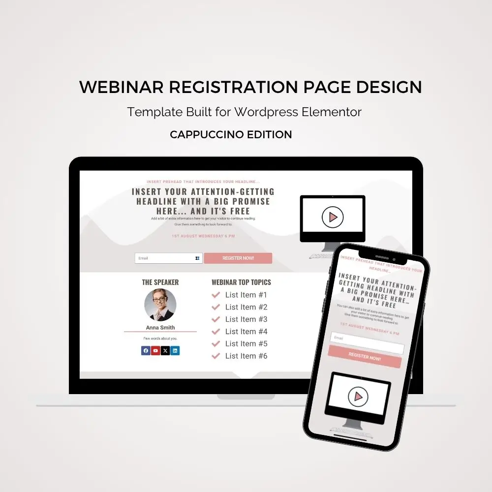 Webinar Registration Page Elementor Template Cappuccino